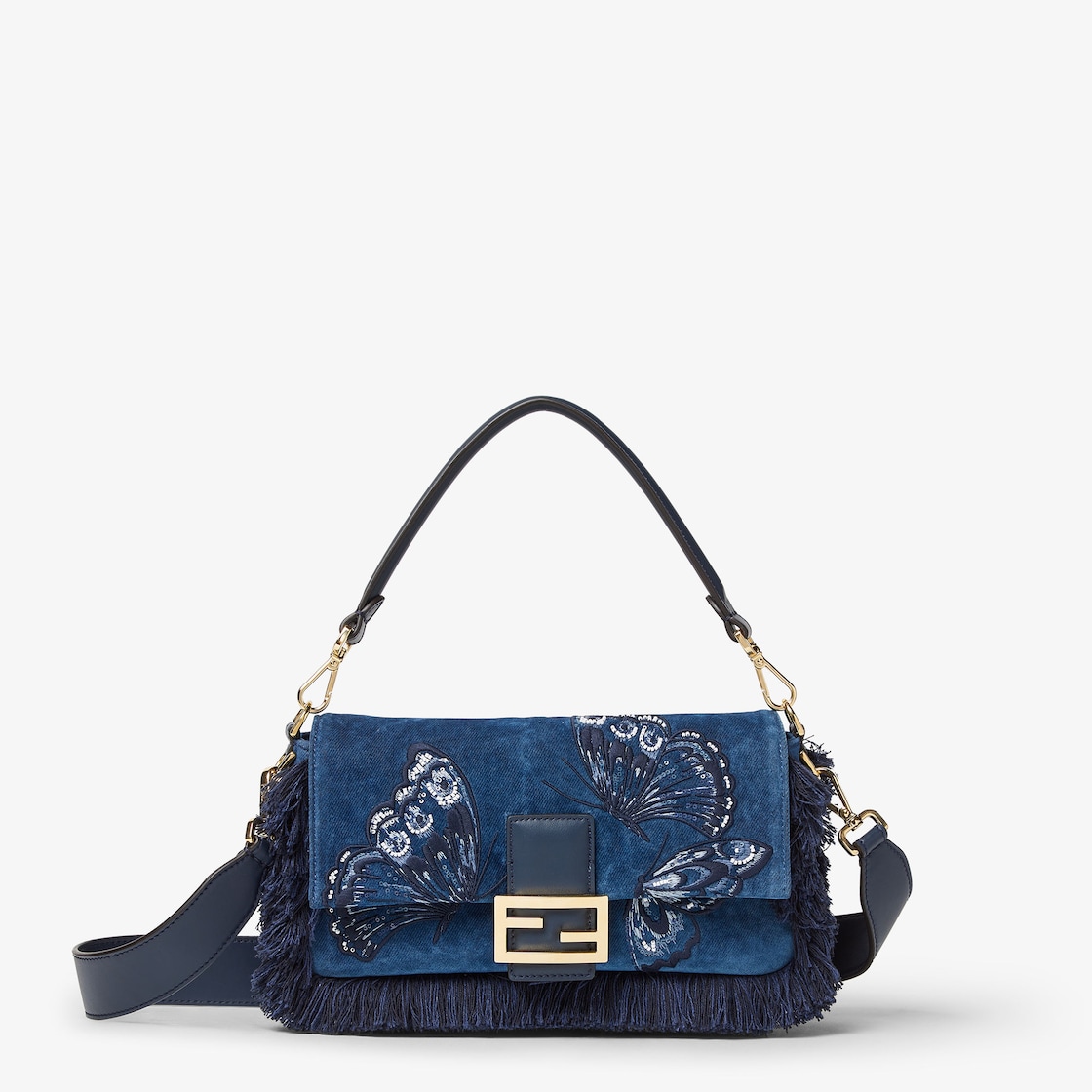 FENDI Baguette® Blue flocked denim bag with Night Butterfly embroidery - Image 1